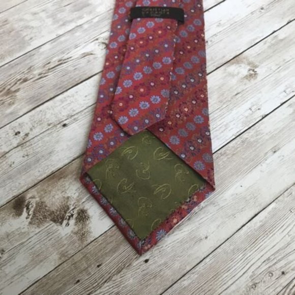 Christian Lacroix Mens Tie Necktie Navy Red Floral 100% Silk Made in Italy - Picture 8 of 8